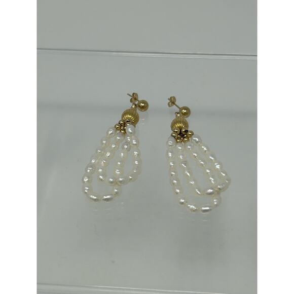 IPS 14K Gold Beads and Pearls Dangling Earrings - Picture 5 of 8